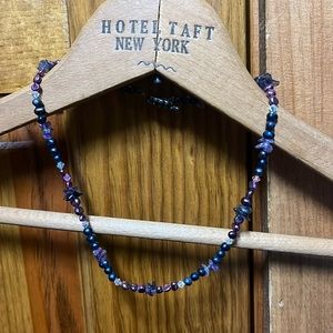 Toggle Clasp Short Purple Stone & Bead Necklace